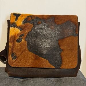 Josi Brown Haircalf Messenger Bag - Unbranded